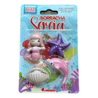 Imagem de Borracha Kaz Escolar 4 Kits Sereia,concha,estrela E Golfinho