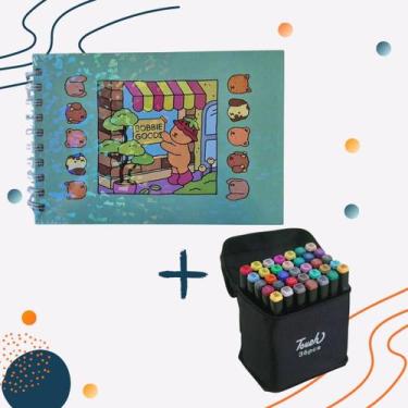 Imagem de Kit Canetinha 36 Cores Touch Ponta Dupla com Livro de Colorir Capa Dur
