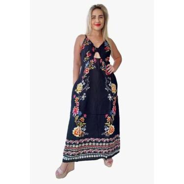 Imagem de Vestido Longo Estampado Indiano Alça C/ Bolso - Cod.1720 - Aleci Fashi