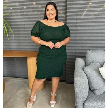 Imagem de Vestido Feminino Tubinho Medio Trico Modal Manga Curta Detalhada Lindo