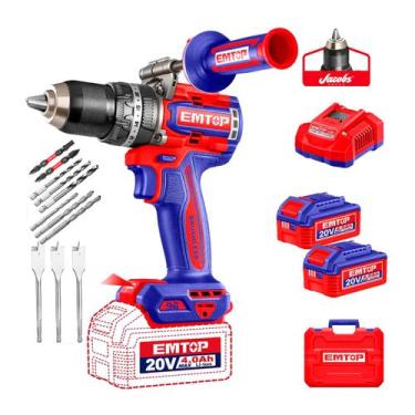 Imagem de Furadeira Impacto Sem Fio Brushless 20v 96nm 13mm Com 2x4.0ah - EMTOP