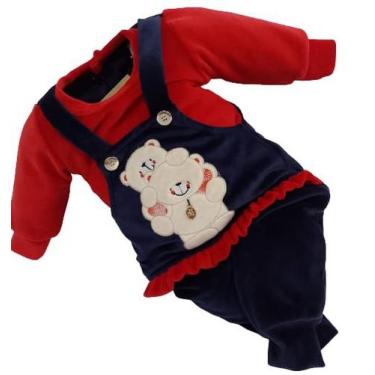 Imagem de Macacão Plush Luxo Bebê Menina Inverno Finta Jardineira 8200 - LESSA K