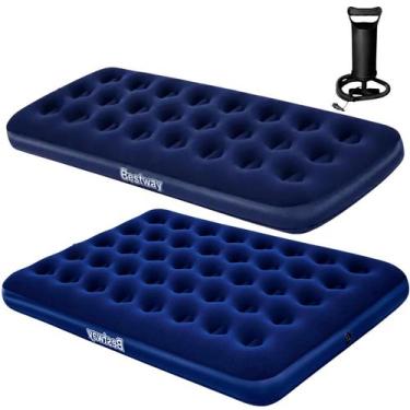 Imagem de Kit Acampamento Colchão Inflável Casal Solteiro Camping Bel, Azul - Le