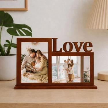 Imagem de Porta Retrato Duplo MDF Love 2 Fotos 10x15 cm Decoração Mesa Sala Quar