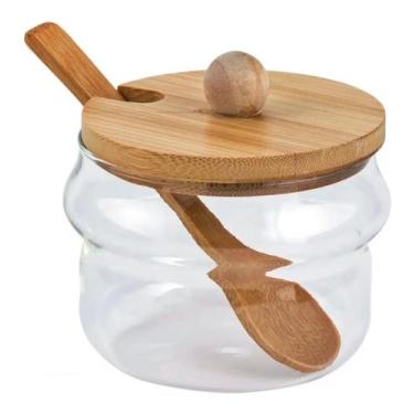 Imagem de Açucareiro De Vidro Com Colher Tampa Bambu 250ml Mesa Posta - Mimo
