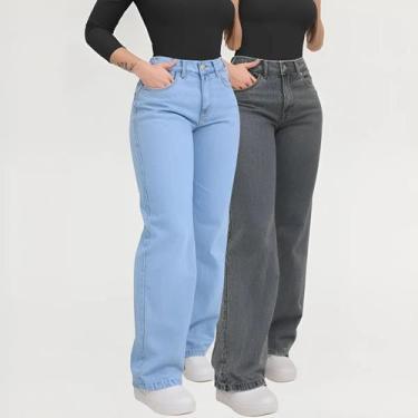 Imagem de Kit 2 Calças Jeans Wide Leg Feminina Grafite Cintura Alta - Otter Kids