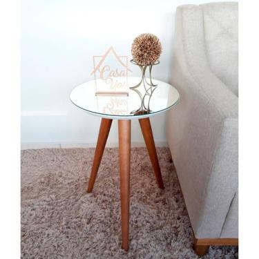 Imagem de Mesa Lateral Tampo Espelhado 60x40cm Pés Palito Marrom - Casa Uai