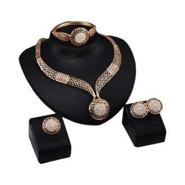 Imagem de Conjunto De Joias Femininas De Moda: Brincos, Colar, Pulseira E Anel D