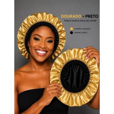 Imagem de Touca de Cetim Premium Dupla Face - Dourado com Preto - CETIM&CIA