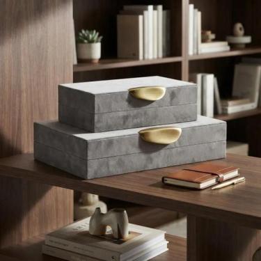Imagem de Kit 2 Caixas Decorativas Veludo Vellaro Boxes Joias Relógios Sala Escr
