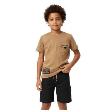 Imagem de Conjunto Meninos Camiseta Malha Botonê Camurça e Bermuda Preta Kyly Ta
