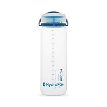 Imagem de Hydrapak Recon – Garrafa de água 50% de plástico reciclado, ecológica e livre de BPA, tampa de giro de fluxo suave, fácil de carregar (1 L, transparente/azul marinho e ciano)