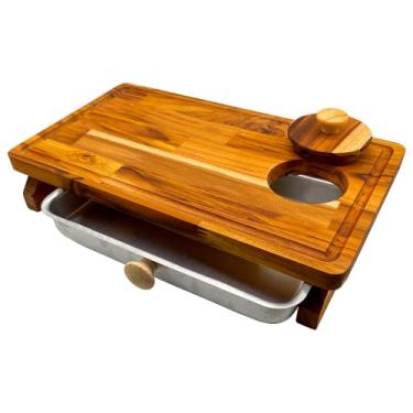 Imagem de Tábua De Churrasco Carne Com Gaveta Madeira Teca 41x23,5cm