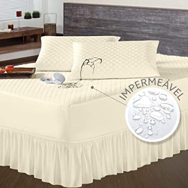 Imagem de Kit Protetor de Colchão Casal Queen e 2 Porta Travesseiro Impermeável + Saia Box Palha