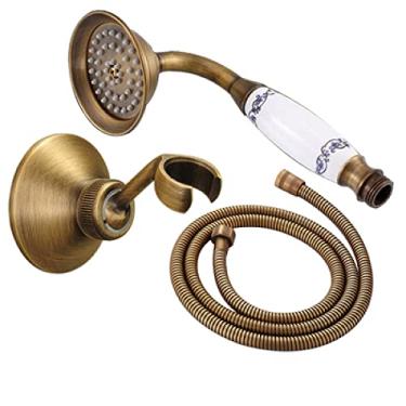 Imagem de Bronze preto antigo dourado cromado em latão estilo telefone banheiro chuveiro chuveiro de mão que economiza água e mangueira de 1,5 m, 11