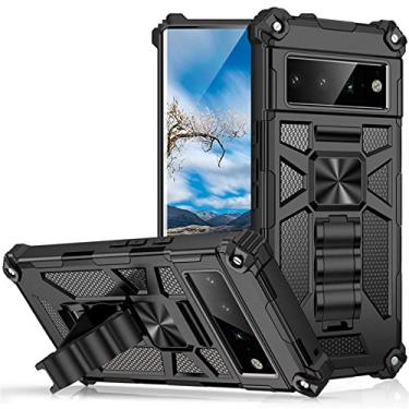 Imagem de Capa para Google Pixel 6/6 Pro, capa resistente à prova de choque de grau militar com suporte, capa de design de camada dupla traseira de policarbonato rígido, preta, 15 cm