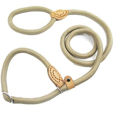 Imagem de Yajun Coleira de treinamento para cães de nylon trançado macio com rolha de borracha segura para deixar suas caminhadas mais agradáveis, bege, larga-1,6 cm