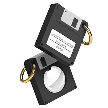 Imagem de elago Capa de disquete retrô compatível com Apple AirTag - chaveiro de proteção contra quedas, chaveiro mosquetão (rastrear cães, chaves, mochilas, bolsas) dispositivo de rastreamento não incluído [preto]