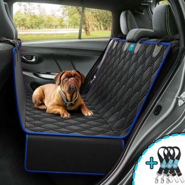 Imagem de Kit Capa Pet Protetora de Banco Traseiro Impermeavel Azul + 3 Cinto de Segurança