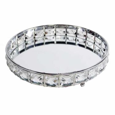 Imagem de Bandeja Decorativa Redonda Prata Cristal com Espelho 21cm KV0252 BTC