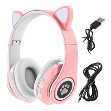 Imagem de Fone De Ouvido Orelha De Gatinho Gamer Bluetooth - Rosa