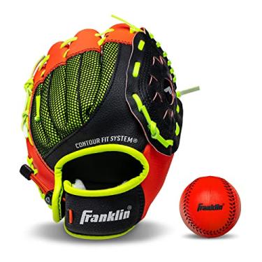 Imagem de Franklin Sports Luva de beisebol infantil - NeoGrip Boys + Girls Youth Tball Glove - Criança Teeball + Luva de beisebol - Mão direita - Vermelha - 23 cm