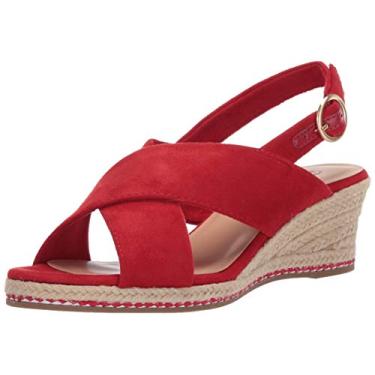 Imagem de Bella Vita Sandália anabela feminina alpargata, Camurça vermelha, 9.5