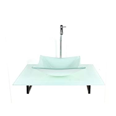 Imagem de KIT CUBA DE VIDRO QUADRADA COM TAMPO 60CM BRANCO FULL E SUPORTE PRETO