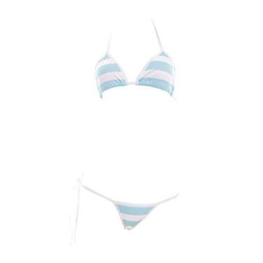 Imagem de SINMIUANIME Women Japanese Style Anime Lingerie Sexy Blue/Pink Striped Micro Bikini Cosplay Bra and Panty Set (497Blue)