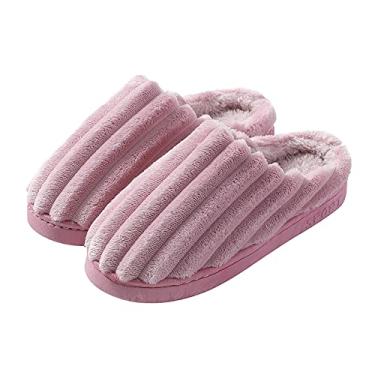 Imagem de Pantufa feminina, confortável sola de borracha de pelúcia macia para uso interno e externo chinelos de casa para mulheres