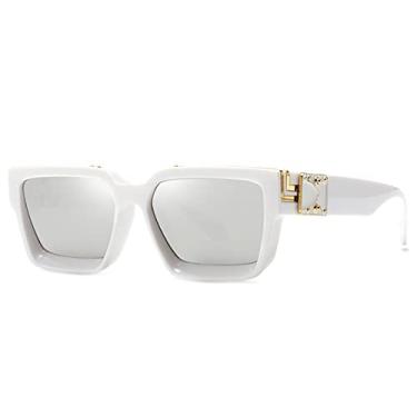 Imagem de Óculos de Sol Retangular Pequenos Mulheres Luxo Masculino Tons Retro Quadrado Preto Óculos de Sol Tendência Punk Óculos Para Masculino, armação branca prata, China