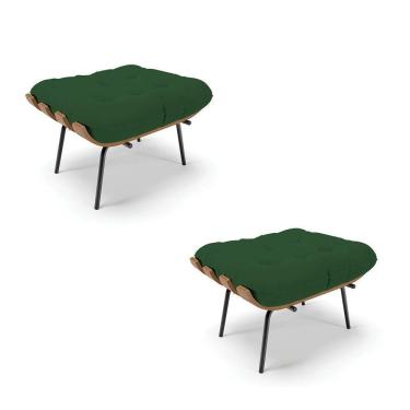 Imagem de Kit 02 Puffs Costela Veludo Base Metálica Preto Cor Verde