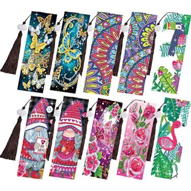 Imagem de 10 peças de marcador de livro de pintura de diamante com borla e ferramenta de pintura de diamante para crianças adultos iniciantes artes suprimentos de artesanato