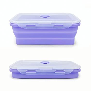 Imagem de Lunbengo Recipiente de sanduíche dobrável roxo, caixa bento de silicone com tampa de plástico hermética, seguro para micro-ondas, tigela de acampamento portátil, para preparação de refeições, viagens e caminhadas, 1,13 g/1200 ml
