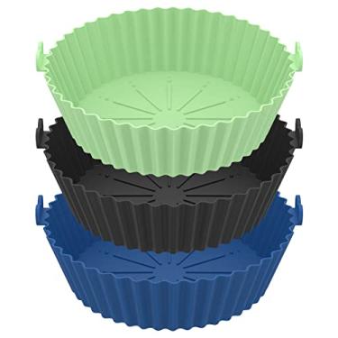 Imagem de 3 peças Air Fryer panela de silicone com alça reutilizáveis forros para fritadeira a ar resistente ao calor cesta de silicone para fritadeira redonda forros acessórios para fritadeira ar forno micro-ondas