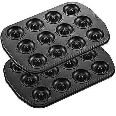 Imagem de Mini assadeiras de donut CHEFFEADE, antiaderente para 12 cavidades, assadeira de bolo de aço carbono – mini panela de bagel sem BPA, lavável na máquina, forno, micro-ondas, freezer