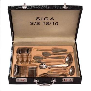 Imagem de Faqueiro Inox Luxo 84 Peças Dourado Com Maleta