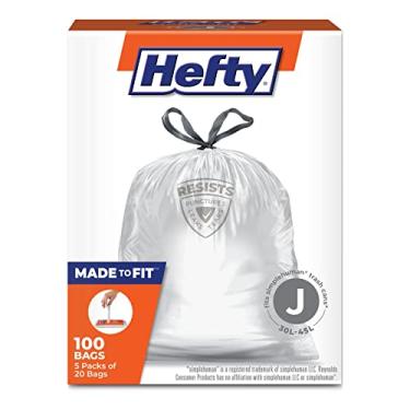 Imagem de Hefty Feito para caber em sacos de lixo, cabe no tamanho J SimpleHuman (30 litros), 100 unidades (5 sacos de 20 sacos cada)