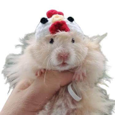 Imagem de Chapéu de hamster mini animais pequenos com alça ajustável adoráveis chapéus pequenos tricotados à mão para lagarto, porquinho-da-índia réptil roupas de festa de Natal acessórios de fantasia (médios, galinha)