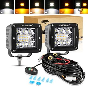 Imagem de Auxbeam Luzes de LED âmbar, 72 W cubo de luz com estroboscópio, 6 modos de luzes de neblina off-road de duas cores, holofotes de neblina âmbar, barra de luz branca com função de memória (2 pacotes)