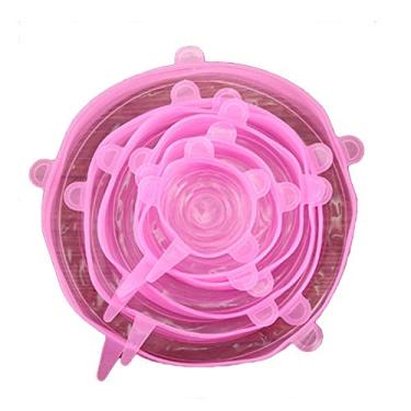Imagem de Conjunto de tampas elásticas de silicone para cozinha com 6 peças, tampas reutilizáveis Insta Tampas de silicone reutilizáveis para substituição de vários tamanhos, seguro para geladeira e micro-ondas