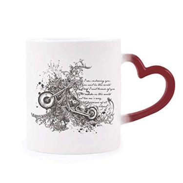 Imagem de Caneca sensível ao calor com estampa de flor e texto de motocicleta, caneca vermelha que muda de cor