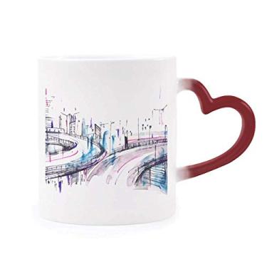 Imagem de Caneca moderna arranha-céus Overpass sensível ao calor Mudança de cor vermelha