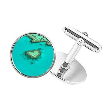 Imagem de DIYthinker Abotoaduras com clipe de botão redondo com imagem natural da ilha em formato de coração do oceano