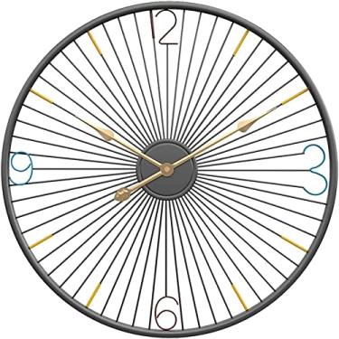 Imagem de Relógios de parede relógio de parede grande de metal de 20 polegadas elegante silencioso sem tiquetaque para sala de estar, quarto, cozinha, bar, decoração de casa (50 cm / 20 polegadas preto decoração