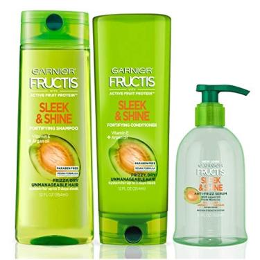 Imagem de Garnier Fructis Sleek e Shine Shampoo, Condicionador e Soro Anti-Frizz, 5,1 Onça (Conjunto de 3)