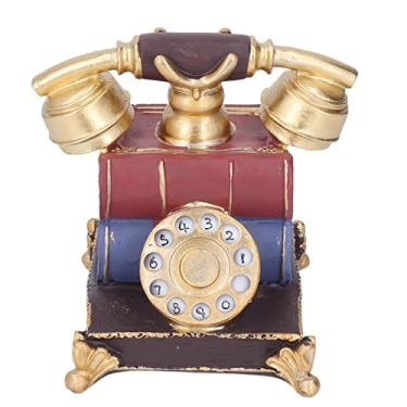 Imagem de Modelo de telefone de resina retrô, modelo de telefone decorativo, decoração de parede de telefone, telefones antigos com botão de pressão, display LCD, telefone de mesa retrô de cerâmica clássico