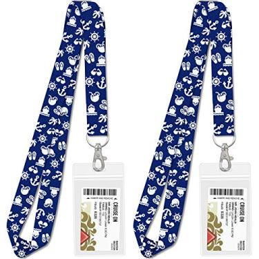 Imagem de Cruise On Lanyard Essentials (pacote com 2) para 2025 e 2026, porta-identidade, crachá destacável e porta-cartão de navio à prova d'água para cartões de cruzeiro (azul náutico)
