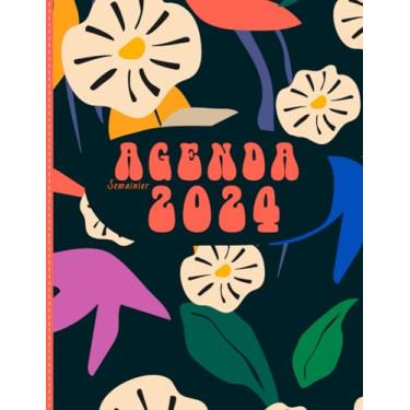 Imagem de Agenda semainier floral: fleur pop art | ondes peace and love | Planificateur Organiseur hebdomadaire | Grand Format