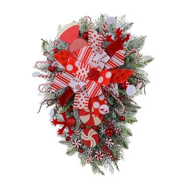 Imagem de OFFSCH Porta de árvore de cabeça para baixo de Natal pendurada decoração de parede de doces ganhos de lágrima de pinho brindes de trilho de escada de natal janela Presente tapeçaria